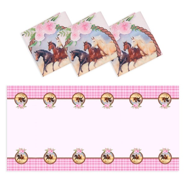 3 Pack Horse Plastic Table Covers， Cowgirl Birthday Party Supplies for Girls (54 x 108 In)