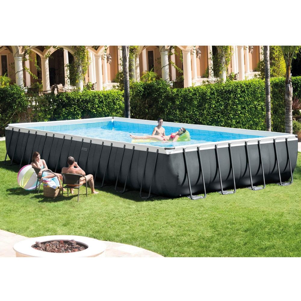 INTEX 24 ft. x 12 ft. Rectangular 52 in. D Metal Frame Hard Side Above Ground Swimming Pool 26367EH