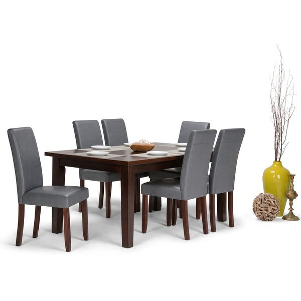 WYNDENHALL Normandy Transitional 7 Pc Dining Set with 6 Upholstered Parson Chairs and 66 inch Wide Table