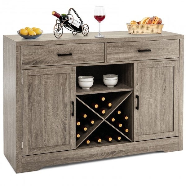 Wooden Buffet Cabinet with 2 Large Storage Drawers and Detachable Wine Rack - 52