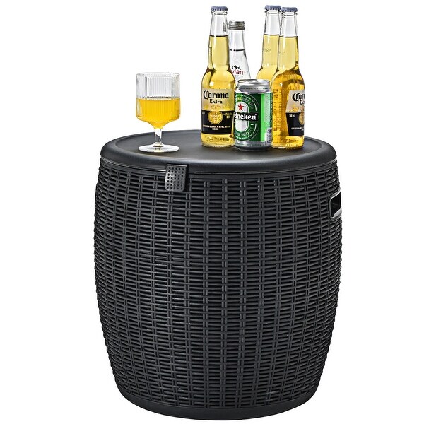 Costway 9.5 Gallon 4in1 Patio Rattan Cool Bar Cocktail Table Side