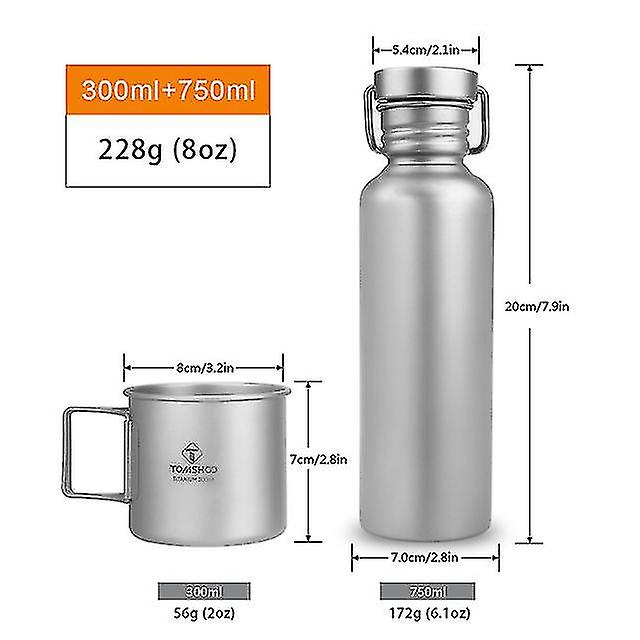 Tomshoo 600ml/750ml Full Titanium Water Bottle With Extra Plastic Lid Ultralight Outdoor Camping Hiking Cycling Titanium Cup