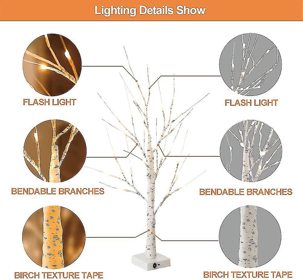 2pcs Birch Tree Ed Warm Led Artificial Fy