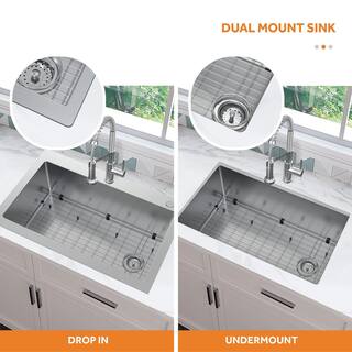 Glacier Bay Tight Radius Drop-InUndermount 18G Stainless Steel 33 in. Single Bowl Kitchen Sink with Accessories VDR3322A1ACC