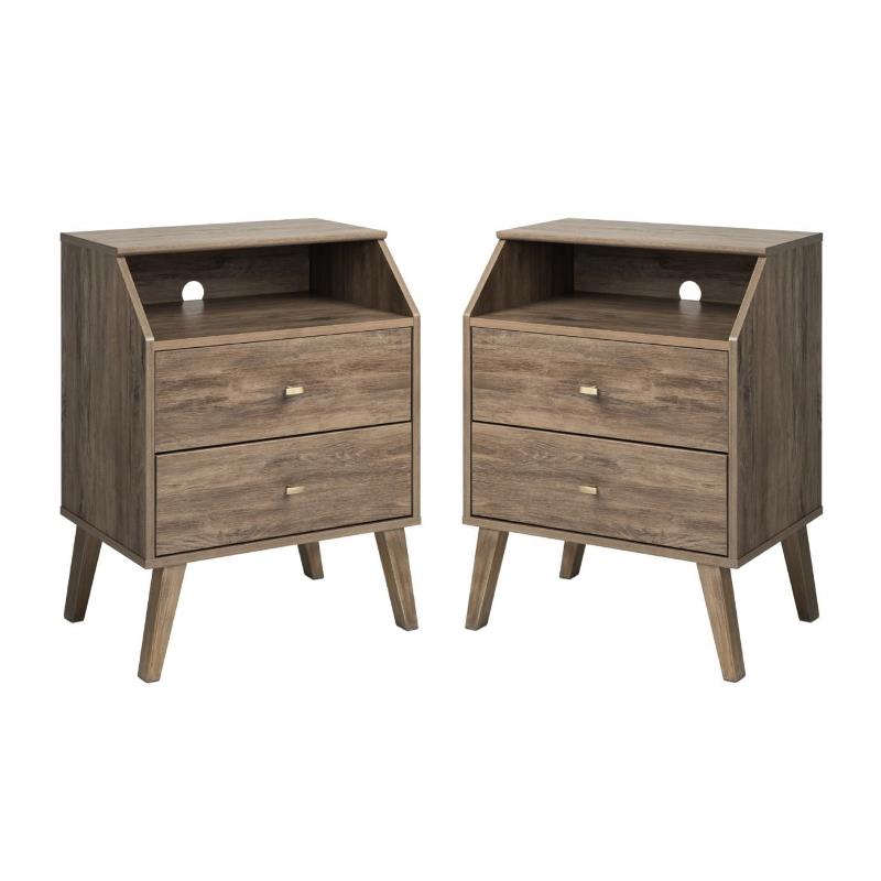 Home Square 2 Drawer Cubby Wood Nightstand Set in Drifted Gray (Set of 2)