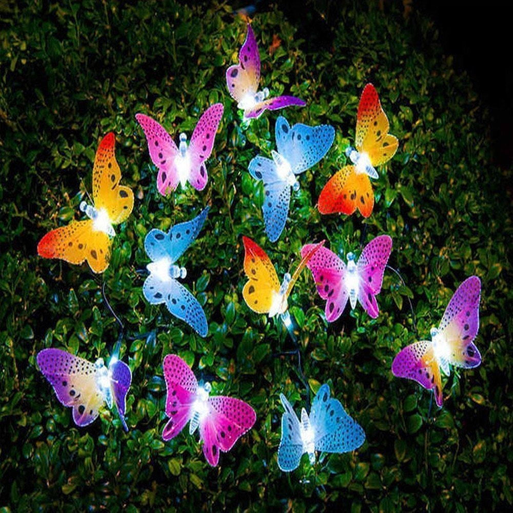 12Led Solar Power Light Butterfly Fiber Optic Fairy String Outdoor Garden Decor