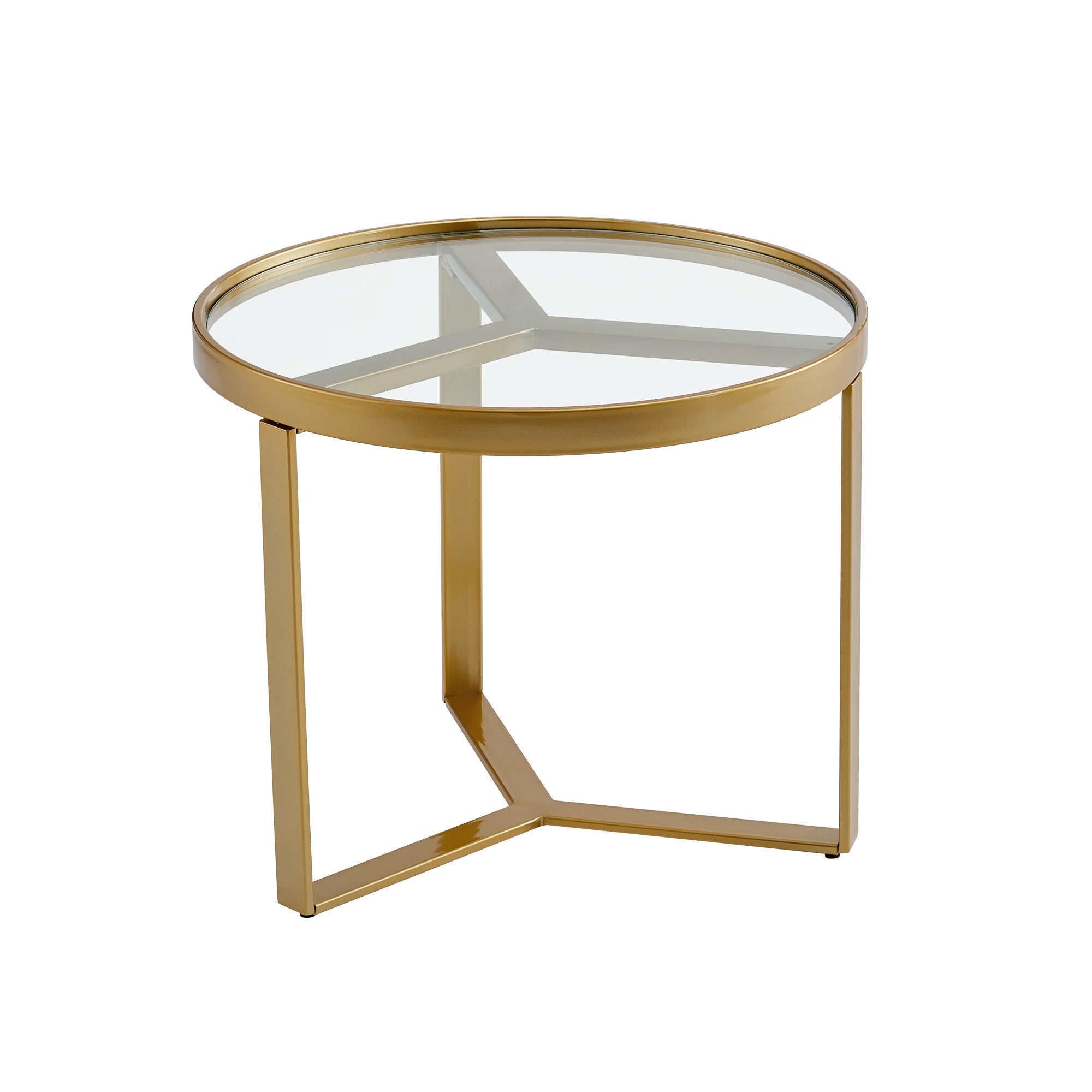 Andoer Golden Modern coffee table,Golden metal frame with round tempered glass tabletop