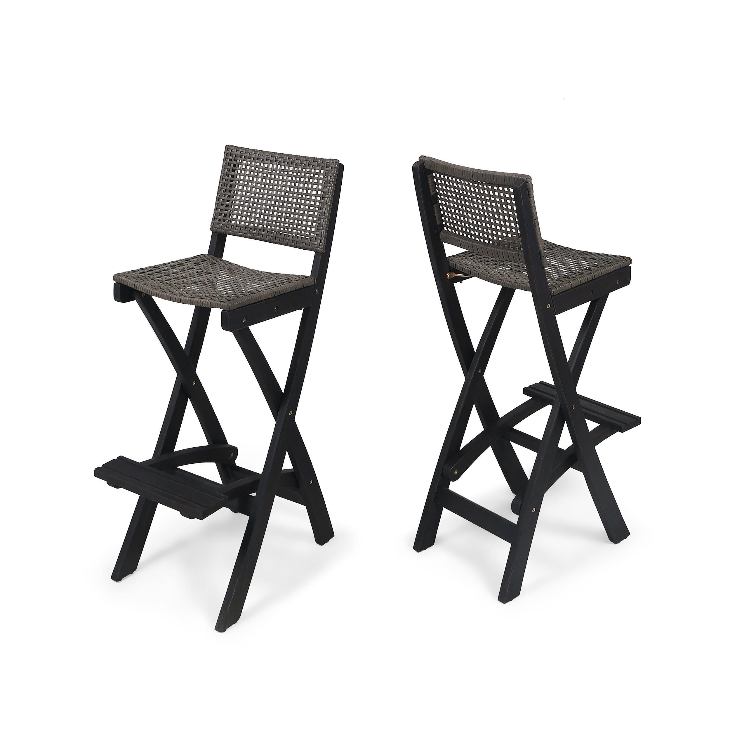 Teresa Outdoor Folding Acacia Wood Barstools (Set of 2)