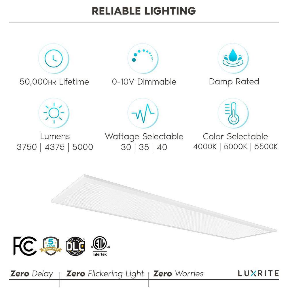 LUXRITE 1 ft. x 4 ft. Integrated LED Flat Panel Light 303540-Watt 3 Color Selectable 375043755000 Lumens ETL DLC (4-Pack) LR24255-4PK