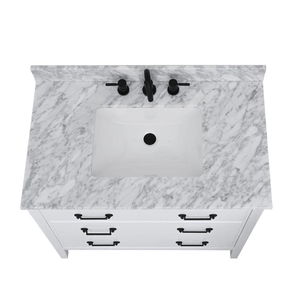 Home Decorators Collection 37 in W x 22 in D Bianco Carrara White Marble Vanity Top with White Basin