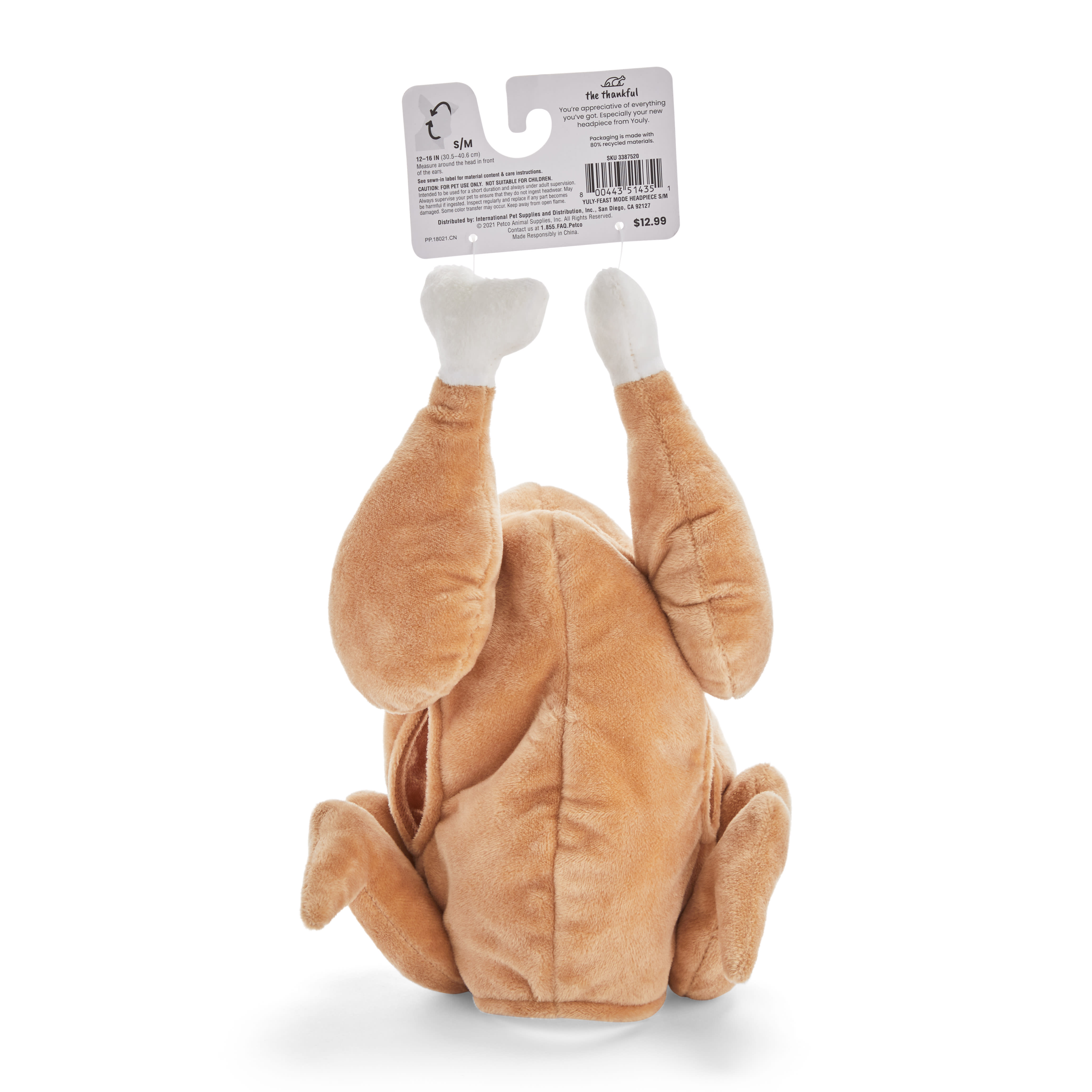 YOULY The Thanksgiving Collection Plush Turkey Headpiece for Dogs， Small/Medium