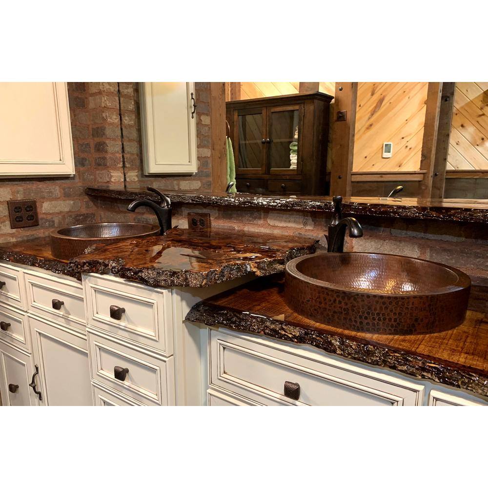 Premier Copper Products Small Round Skirted Hammered Copper Vessel Sink in Oil Rubbed Bronze VR15SKDB