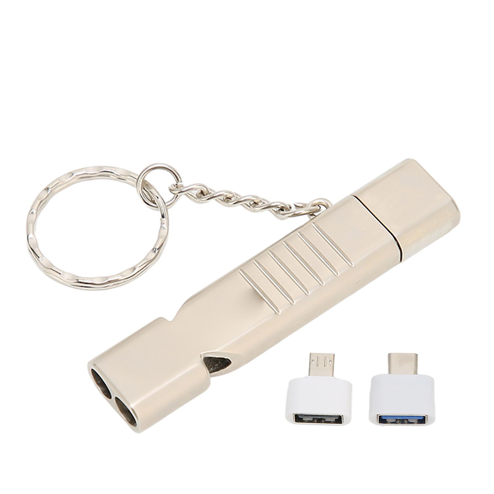 Whistle Flash Drive Sos Outdoor Waterproof Usb3.0 120db Sound Multifunction Zinc Alloy U Disk With Key Chain For Computer128g Silver