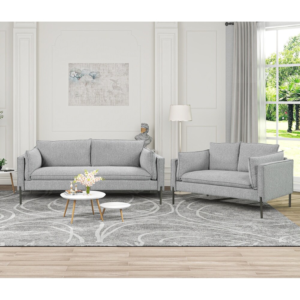 2 Piece Sofa Sets Modern Linen Fabric Upholstered  Loveseat and 3 Seat Couch Set Furniture with USB Charging Ports (2+3 seat)