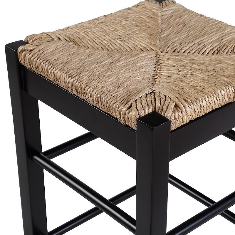 Chris 24 Inch Counter Stool with Wood Frame， Handwoven Rush Seat， Black