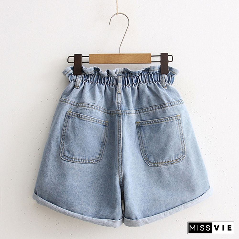 Summer Women Denim Shorts Crimping High Waist Slim Summer Jeans Short Pants Plus Size S-5XL