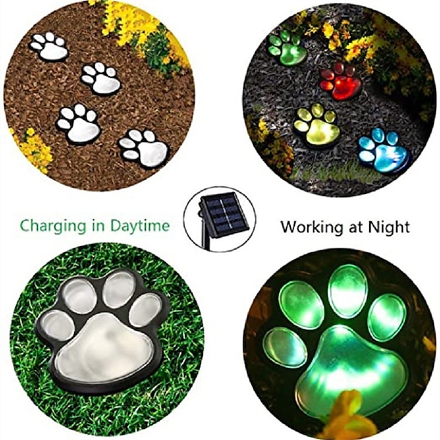 Paw Print Solar Outdoor Lights Solar Lights Outdoor Waterproof Dog Paw Lights(Set of 4) Cat Puppy Animal Garden Lights Path Paw Lamp Walkway Lighting for PatioYardAny Pet Lover