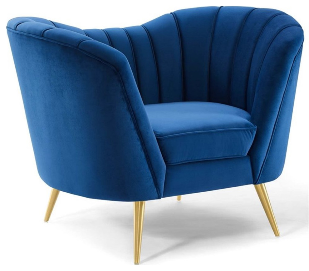 Pemberly Row Modern Velvet Armchair with Stainless Steel Legs in Navy/Gold   Midcentury   Armchairs And Accent Chairs   by Homesquare  Houzz