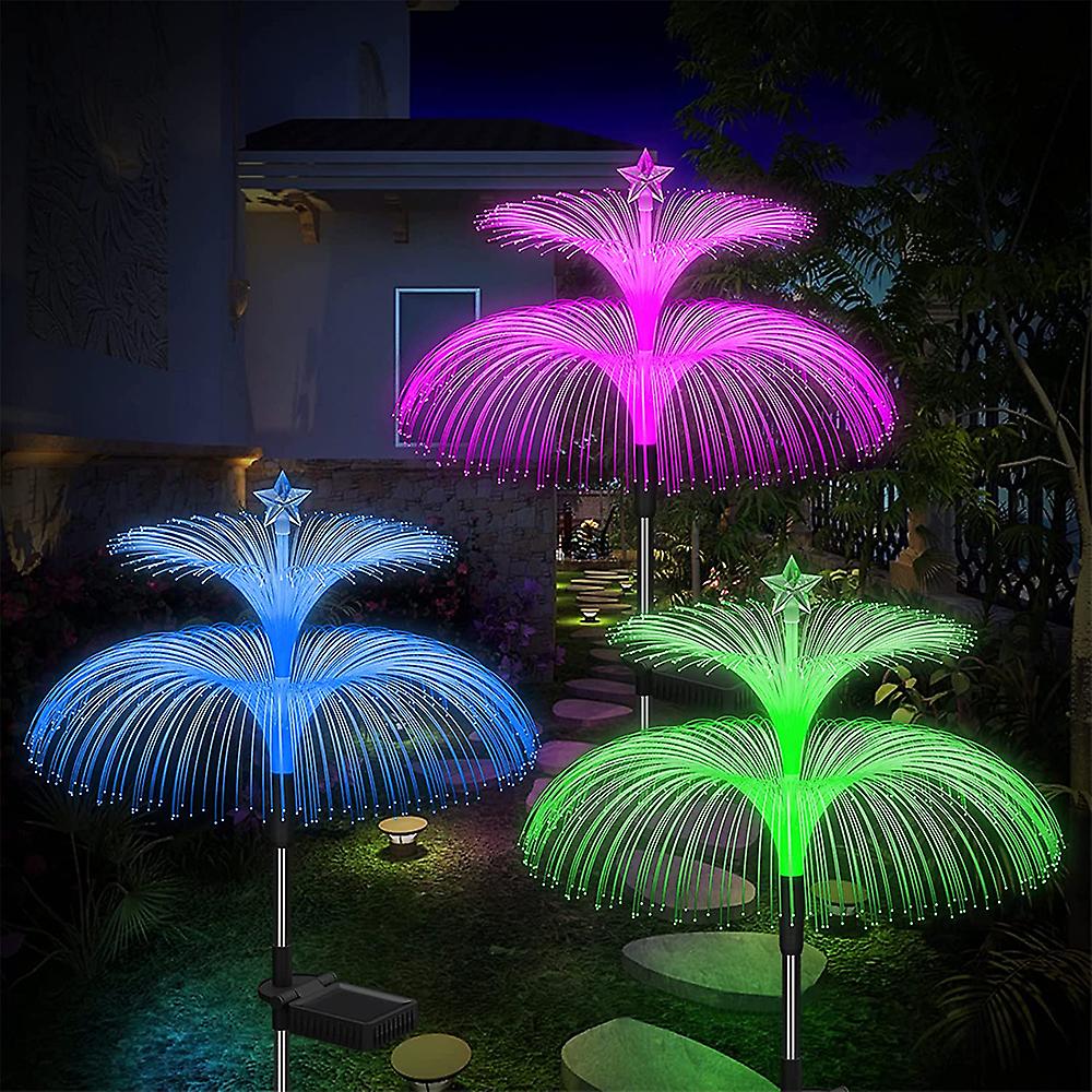 Solar Garden Lights 3 Pack New Upgraded Solar Outdoor Lights Waterproof 7 Color Changing Double Jellyfish And Star Solar Flower Lights