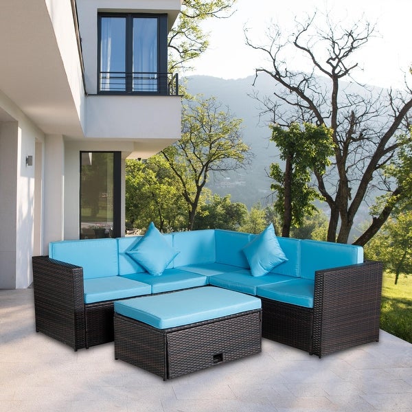 4-Piece Patio Set Rattan 2 Pillows Sectional Option Sofa Sets - Overstock - 35313170