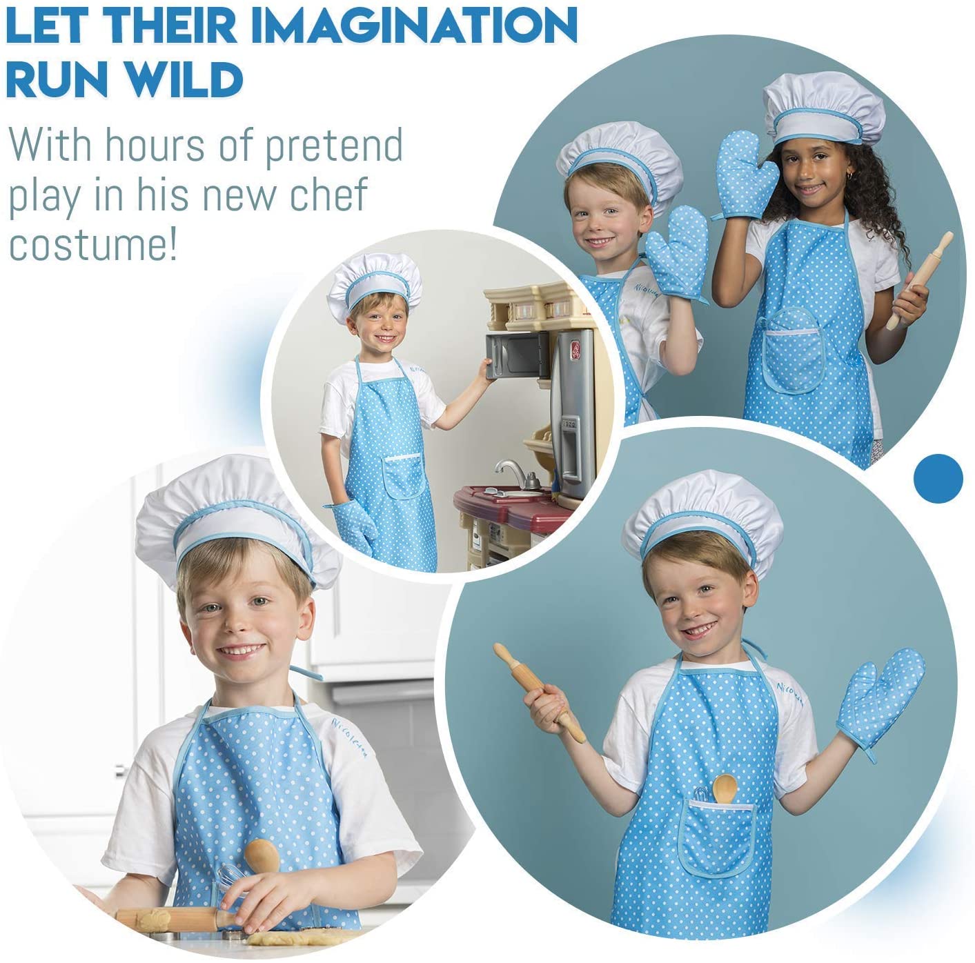 Kids Cooking Set, 11 Pcs Birthday Gifts for 3-6 Year Old Girls Chef Role Play Includes Apron for Girls, Chef Hat, Cooking Mitt, Utensils, Festival Toys for 3-6 Year Old Girls (Blue)