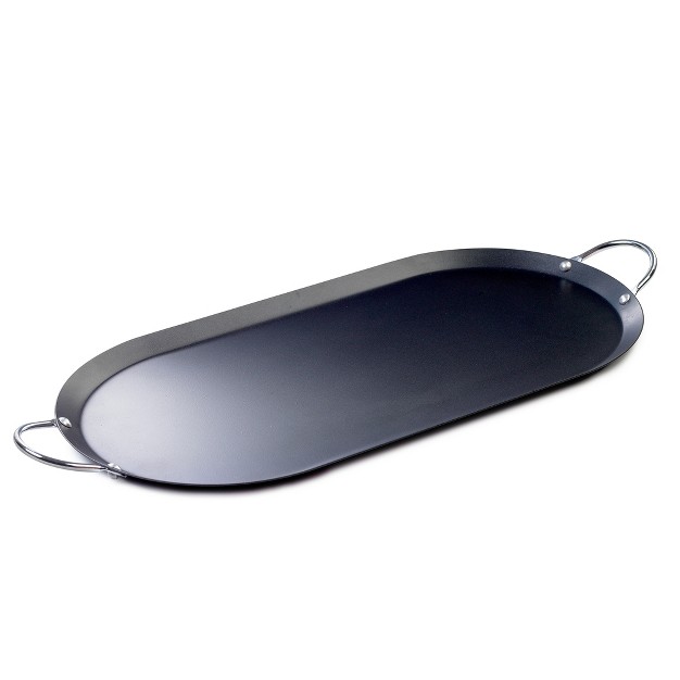 Oval Carbon Steel Comal With Metal Handles Black