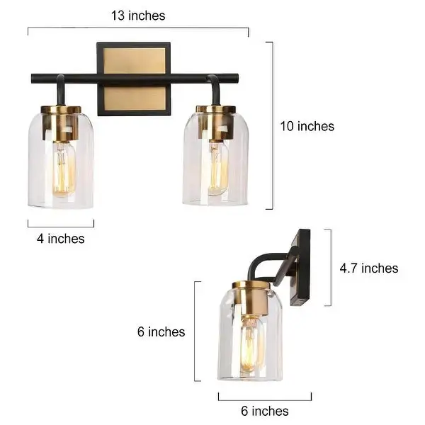 Modern Farmhouse Bathroom Vanity Light Black Gold Cylinder Glass Wall Sconce