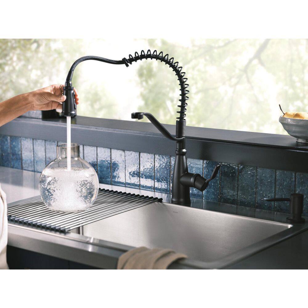 MOEN Nolia Single-Handle Pre-Rinse Spring Pulldown Sprayer Kitchen Faucet with Power Boost in Matte Black 87886BL