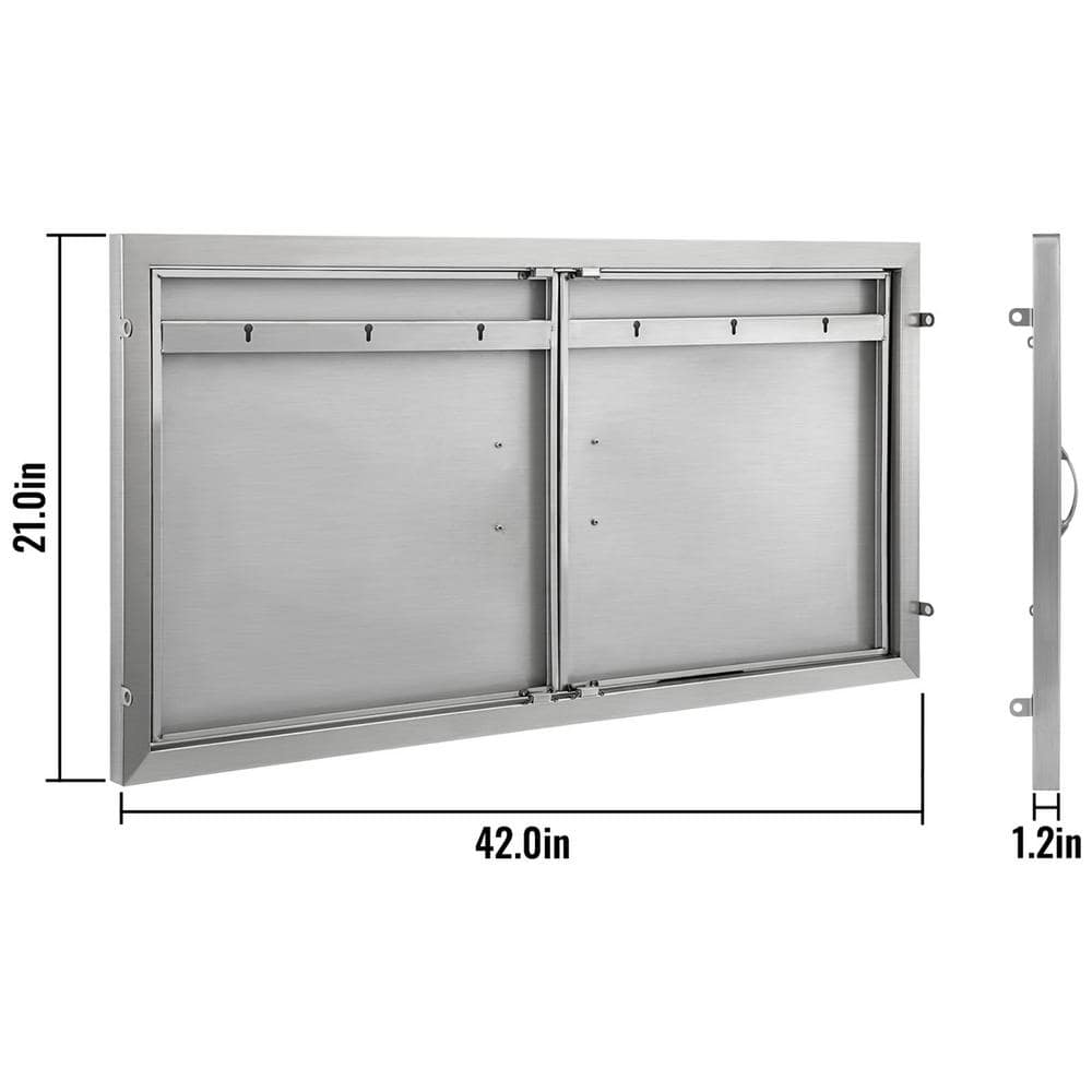 VEVOR Outdoor Kitchen Doors 42 in. W X 21 in. H Double BBQ Door Stainless Steel BBQ Access Door 21.13X42X1.63SKM1V0