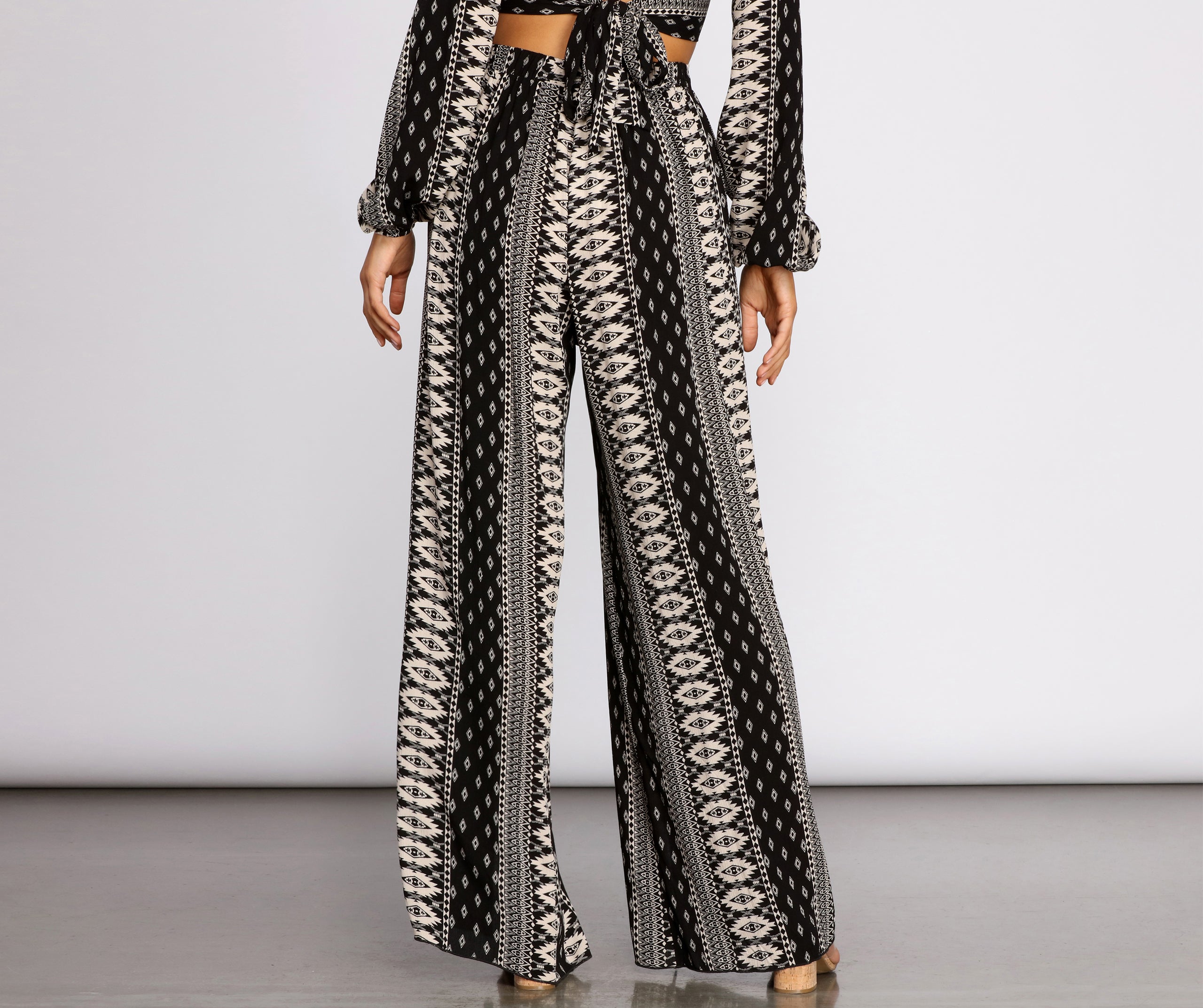 Boho Flow Front Slit Wide Leg Pants