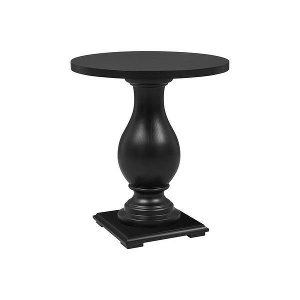 Wooden Side End Table with MDF Top and Black Oak Veneer， Classic Curved Les and Solid Wood Pedestal