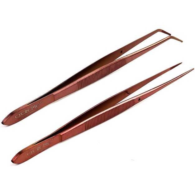 O x27 creme Rose Gold Stainless Steel Precision Kitchen Culinary Fine tip Tweezer Tongs Rose Gold