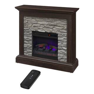 StyleWell Whittington 40 in. W Freestanding Electric Fireplace with Gray Faux Stone in Weathered Brown 150809