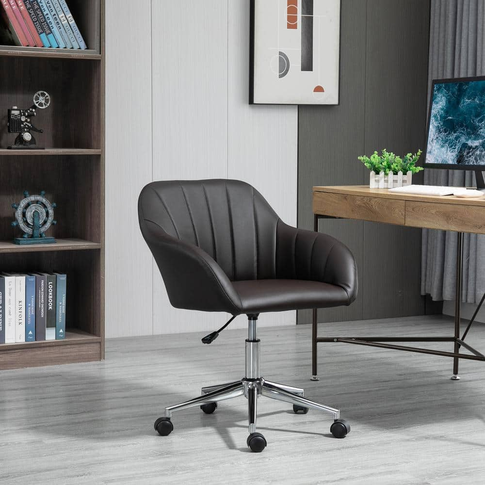 Vinsetto Brown, Mid-Back Home Office Chair Adjustable Height Computer Desk Chair with Padded Back and Armrests, PU Leather 921-439BN