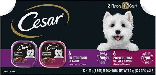 Cesar Classic Loaf in Sauce Filet Mignon and Porterhouse Steak Flavors Variety Pack Dog Food Trays