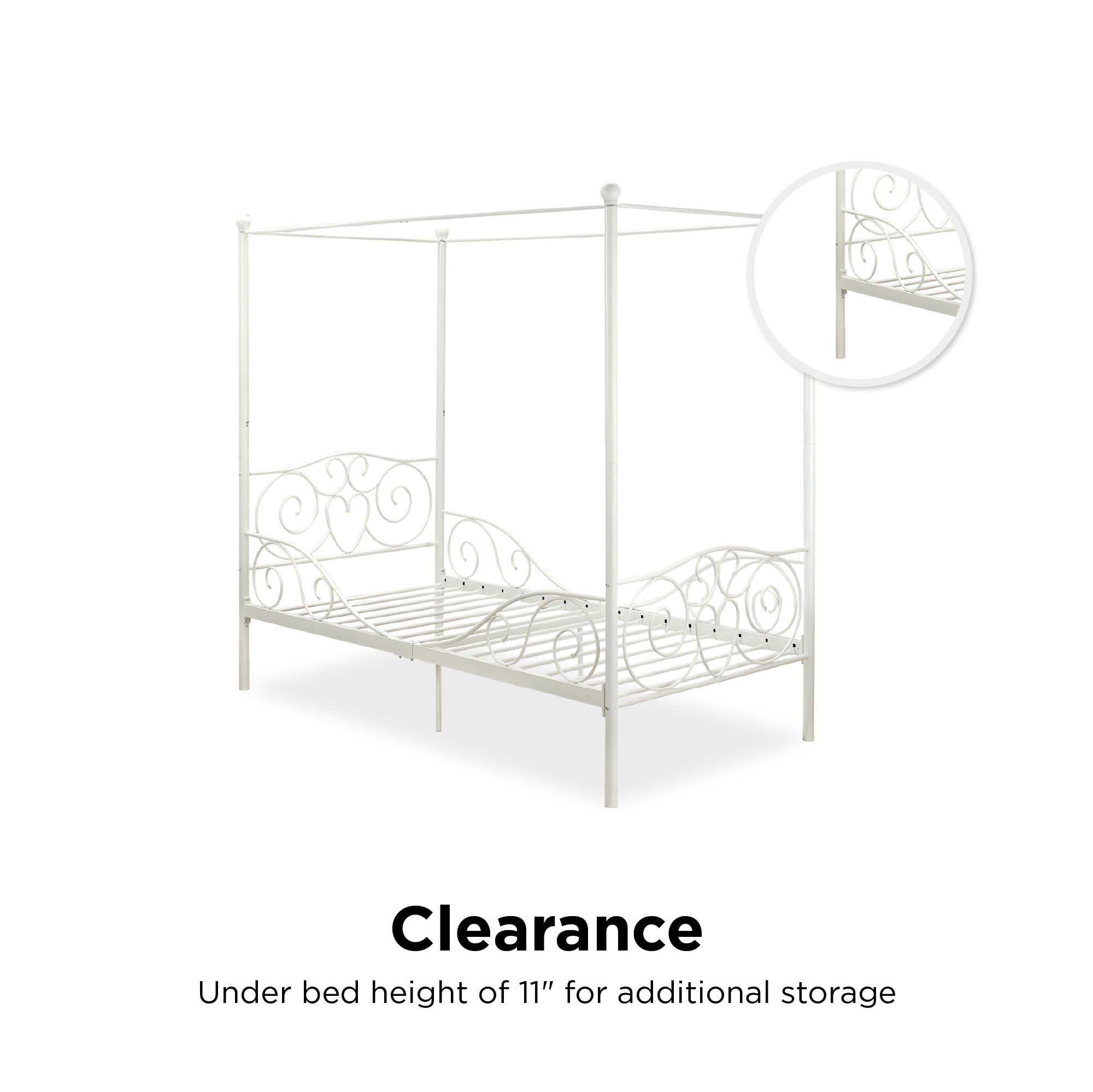 Elm & Oak Metal Canopy Kids Poster Bed, Twin, White