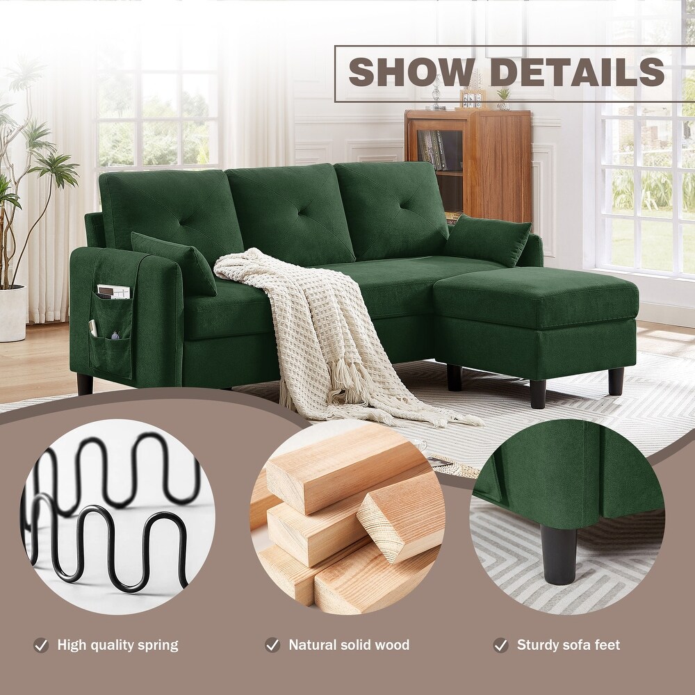 77.36 Inches Modern Sectional Sofa with Reversible Ottoman and Side Storage Pocket