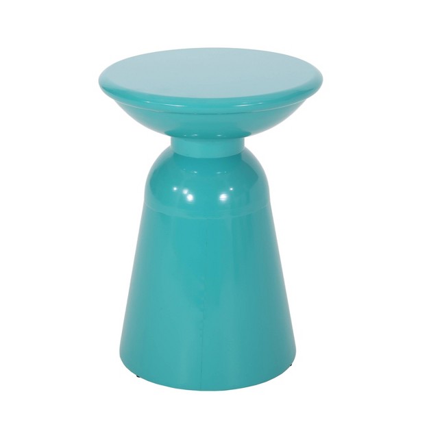 Pelon Outdoor Round Iron Side Table Teal Christopher Knight Home