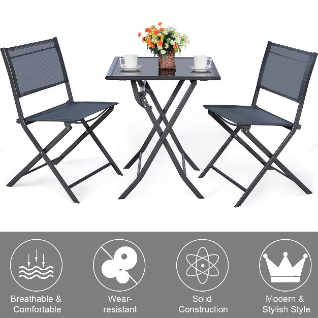 Costway 3pcs Bistro Set Garden Backyard Table Chairs Outdoor Patio Furniture Folding