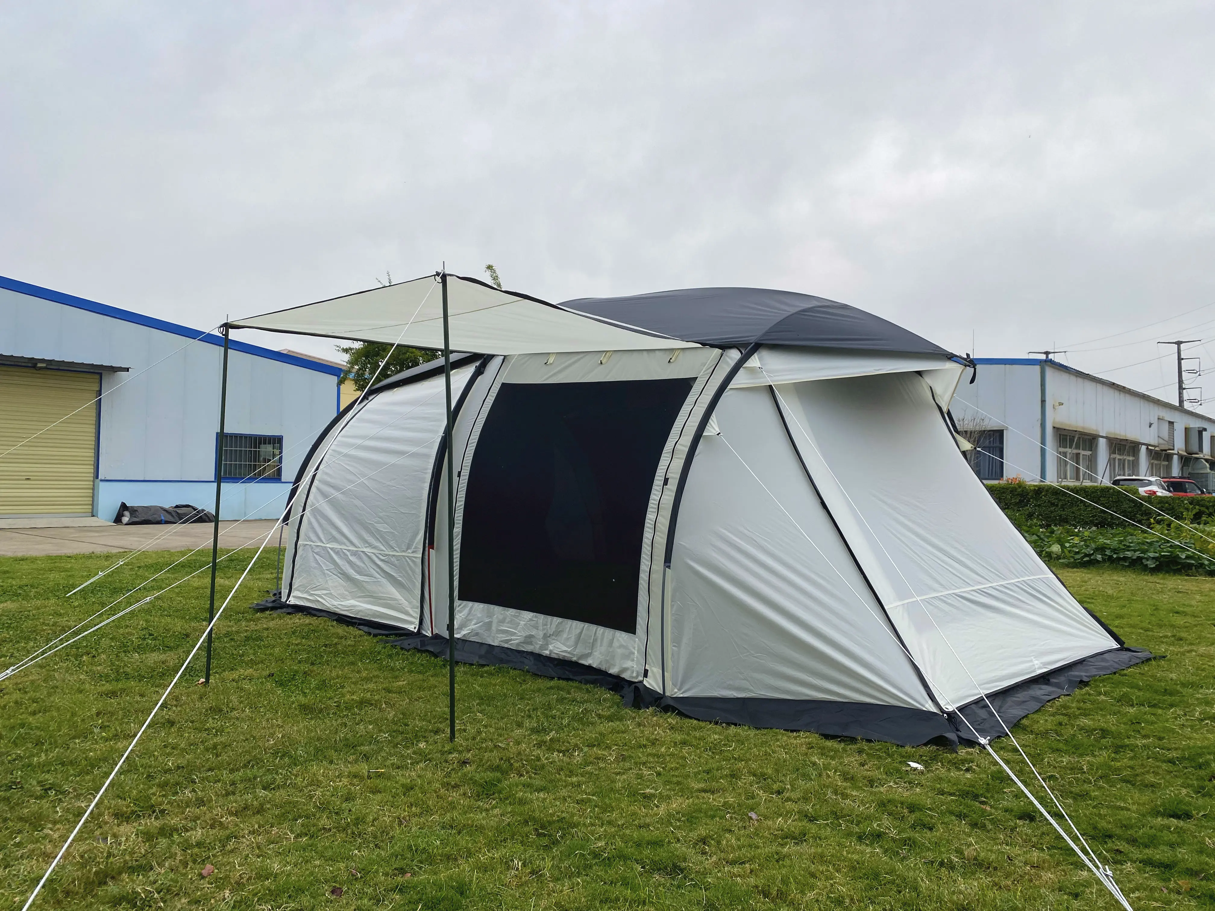 Ready to Ship Stock Tunnel Tent Big Space for Family Camping Two Rooms Luxury Glamping Outdoor 8P White