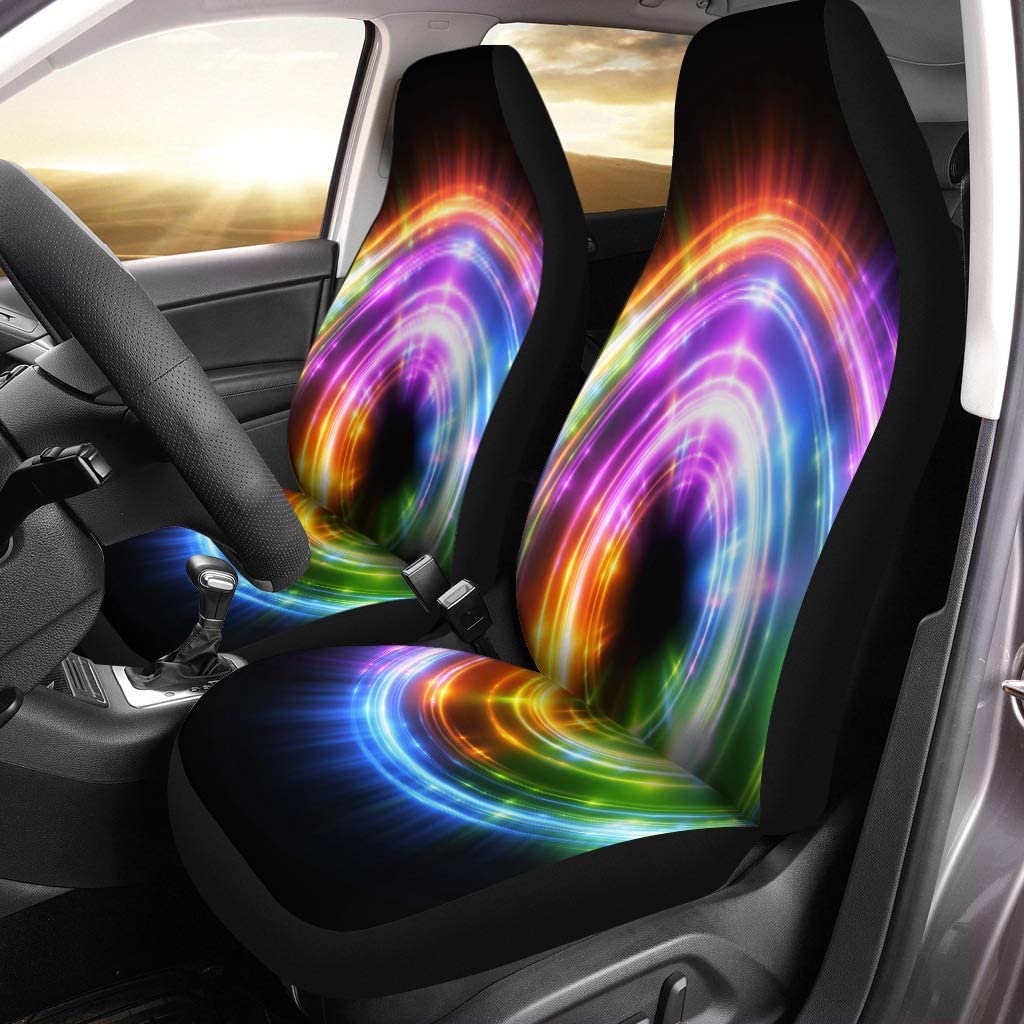 KXMDXA Set of 2 Car Seat Covers Abstract Neon Luminous Swirling Glowing Spiral Black Elegant Halo Universal Auto Front Seats Protector Fits for Car，SUV Sedan，Truck