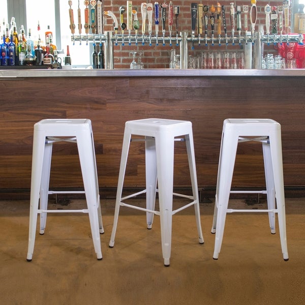 AmeriHome Loft White 30 in. Metal Bar Stool 3 Piece