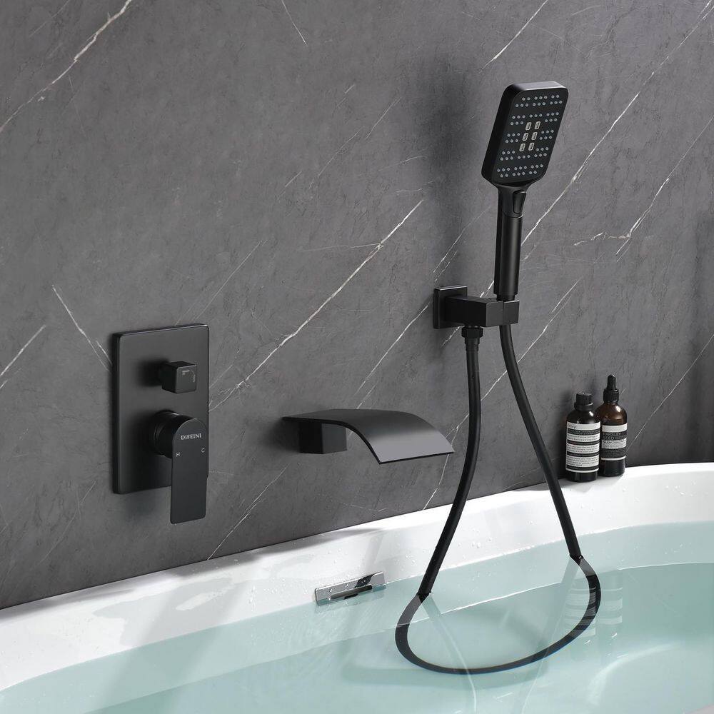 Boyel Living Wall Mount Single-Handle 3-Spray Tub and Shower Faucet with Handheld Shower Head in Matte Black (Valve Included) BL-33016B