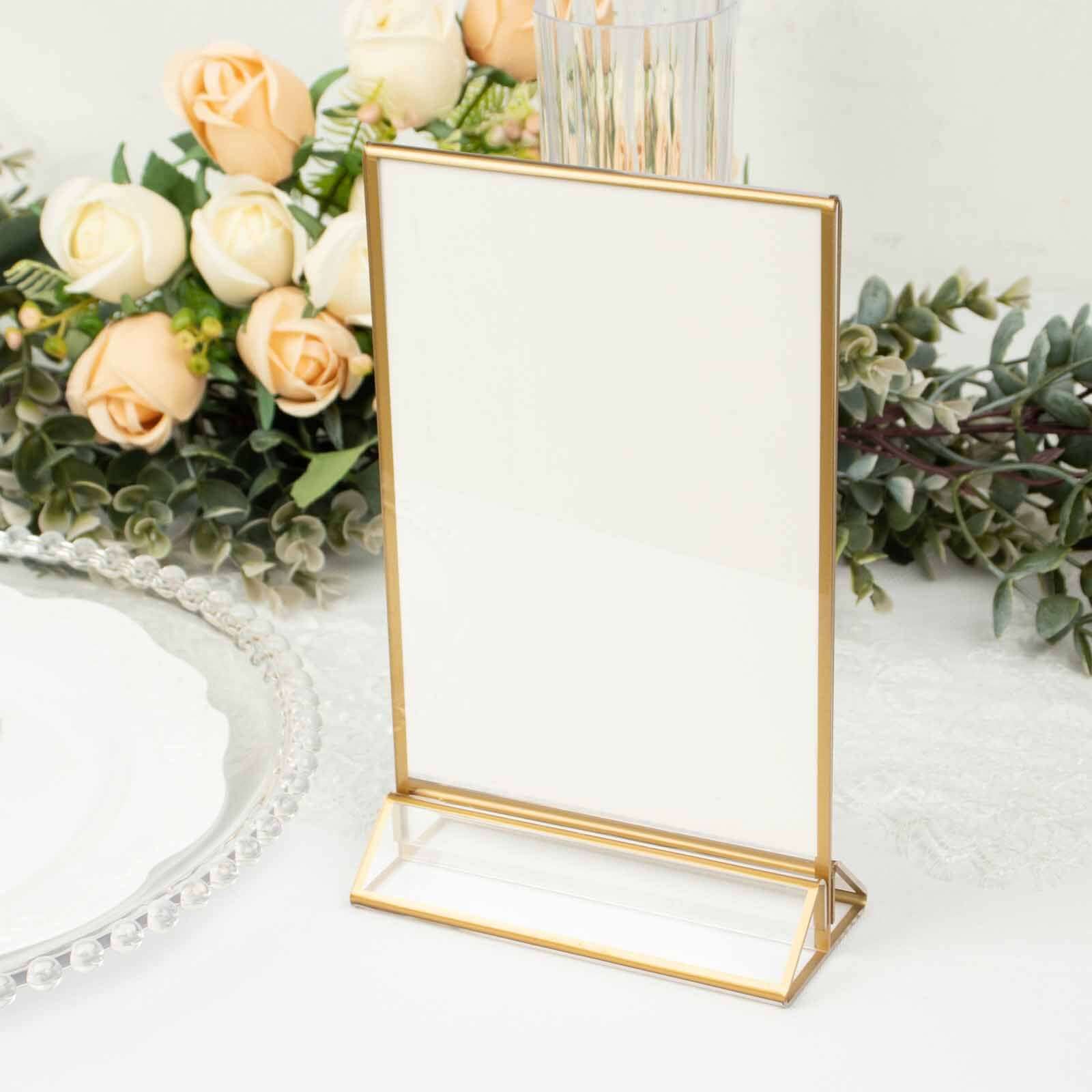 6 Pack Gold Frame Acrylic Freestanding Table Sign Holders, Double Sided Number, Picture, Menu Display Stands 5