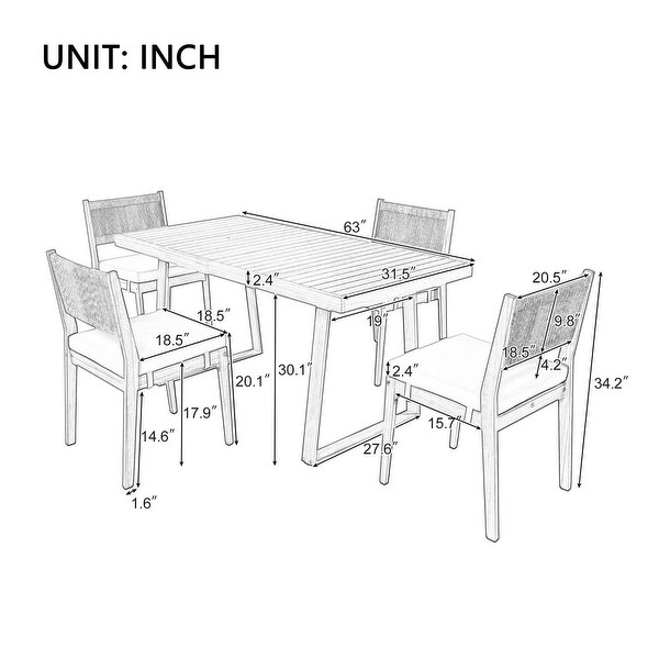 MultiPerson Outdoor Acacia Wood Dining Table and Chair Set，Thick Cushions，Suitable for Balcony