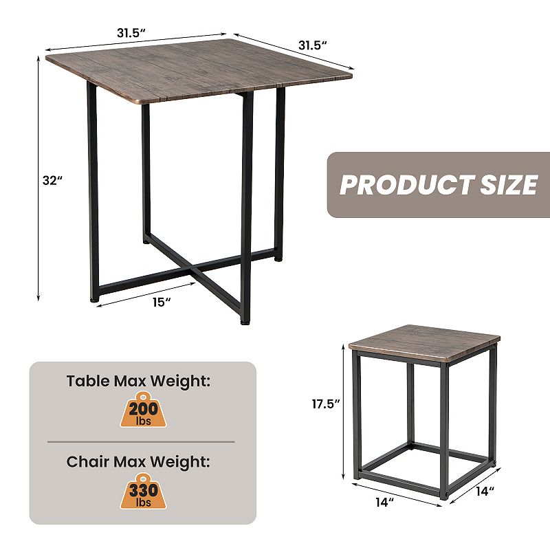 5 Piece Dining Table Set with 4 Stools-Gray