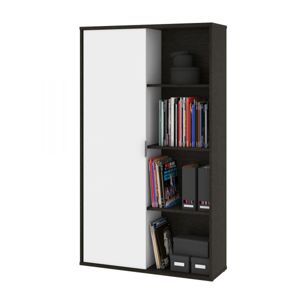 Bestar Aquarius Bookcase with Sliding Door - Deep Grey and White