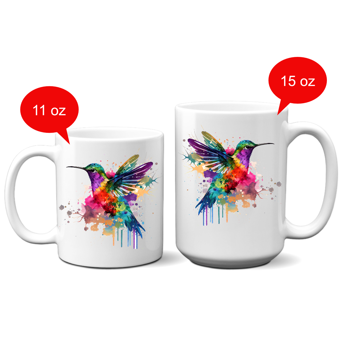 Hummingbird Watercolor Cup Grubby Garb 11 fl. oz. Novelty Ceramic Coffee Mug. This is the fifth of six hummingbird designs available. This is a beautiful gift idea for someone special in your life.