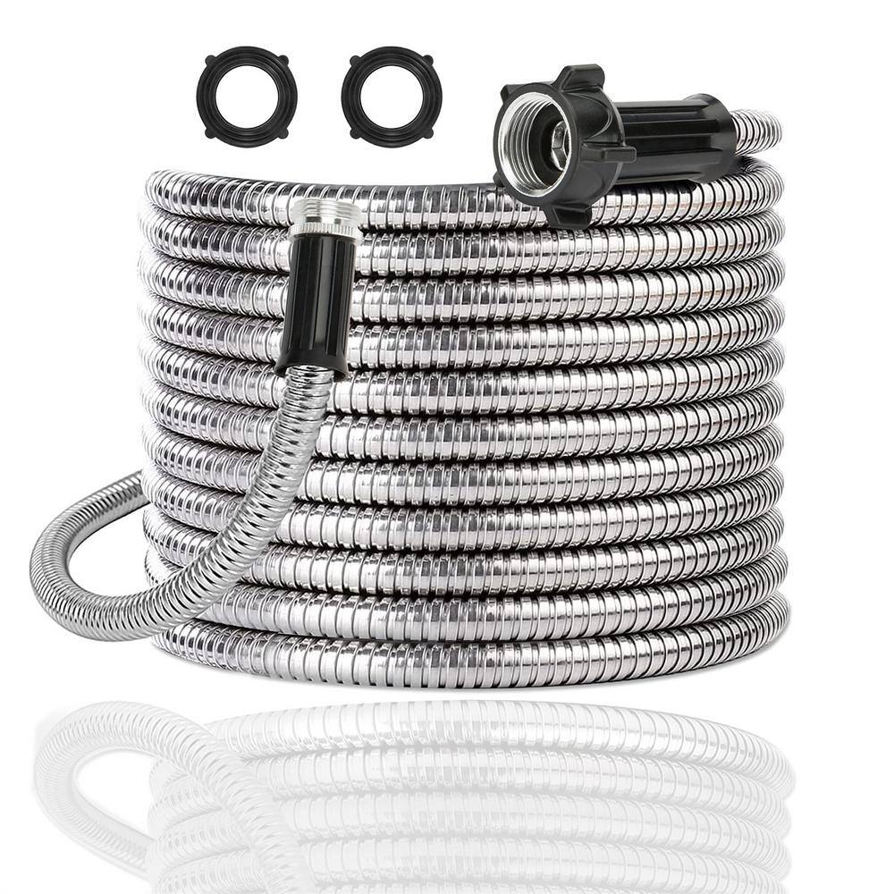 Dyiom 58 in. Dia. x 15 ft. Heavy Duty 304 Stainless Steel Water Garden Hose with Female to Male Connector B08DHSSWYX