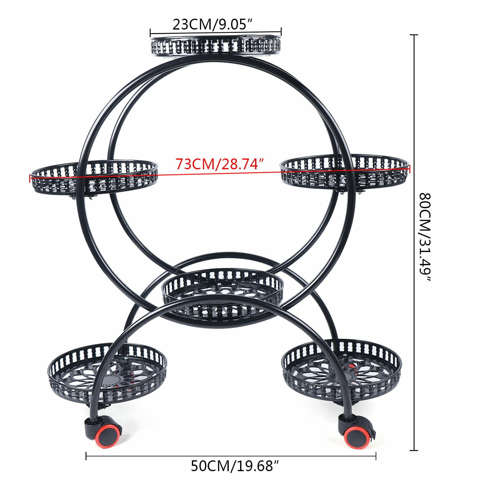 6 Pots Metal Plant Stand Display Shelf Rack With Wheels Home Office Store Decor Flowers Pot Holder Shelf Plant Metal Stand Rack Garden Plant Iron Holder Wheel Flower Pot Stand With Wheel Indoor Garden